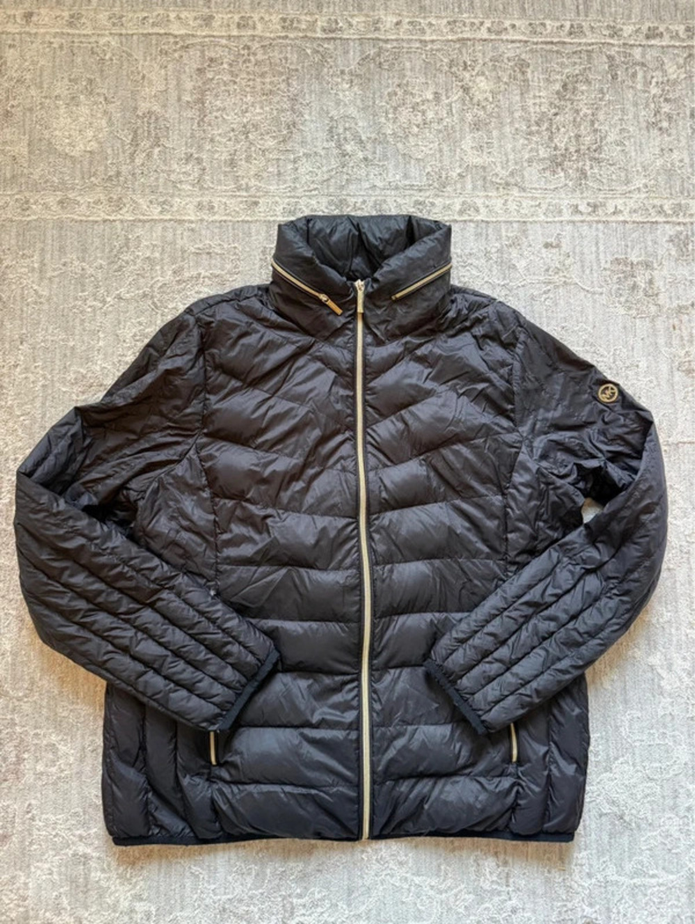Michael Kors Black Packable Down Puffer Jacket Gold Hardware XL